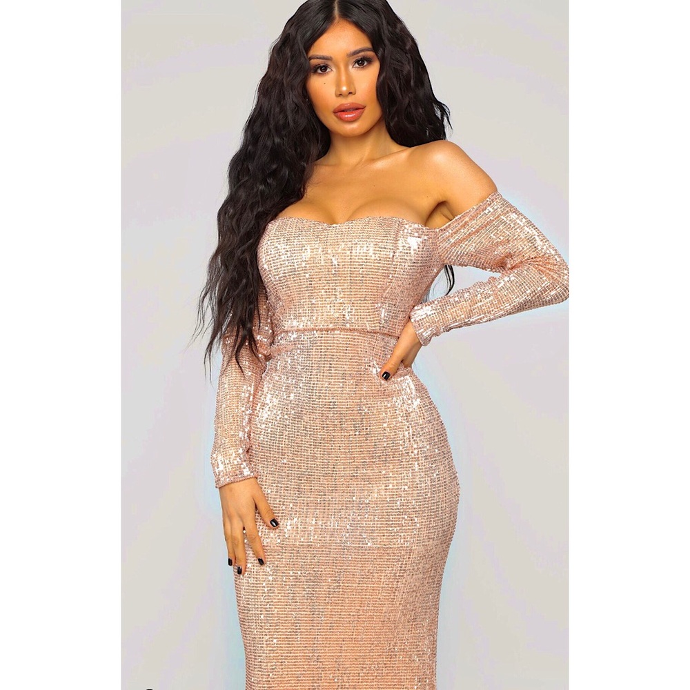 New! FASHION NOVA Sequin Mermaid Maxi Long Dress - Picture 3 of 7